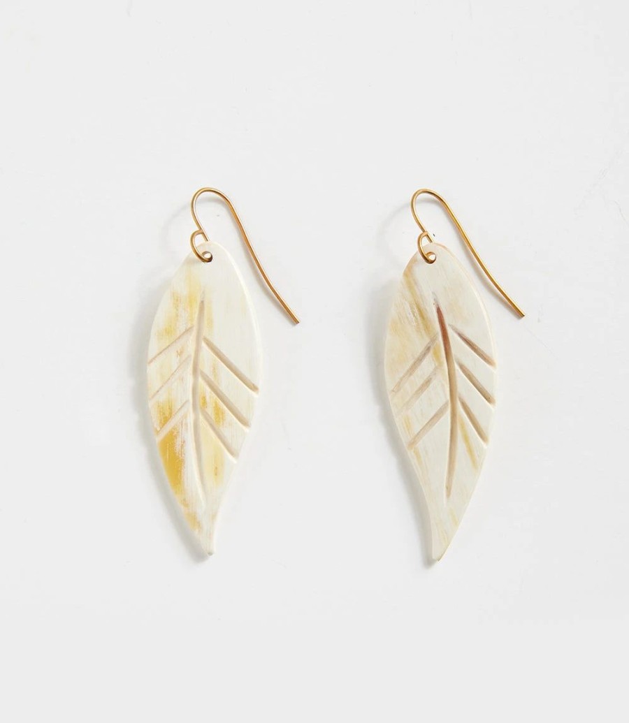 Accessories * | Karen Kane Horn Leaf Earrings White