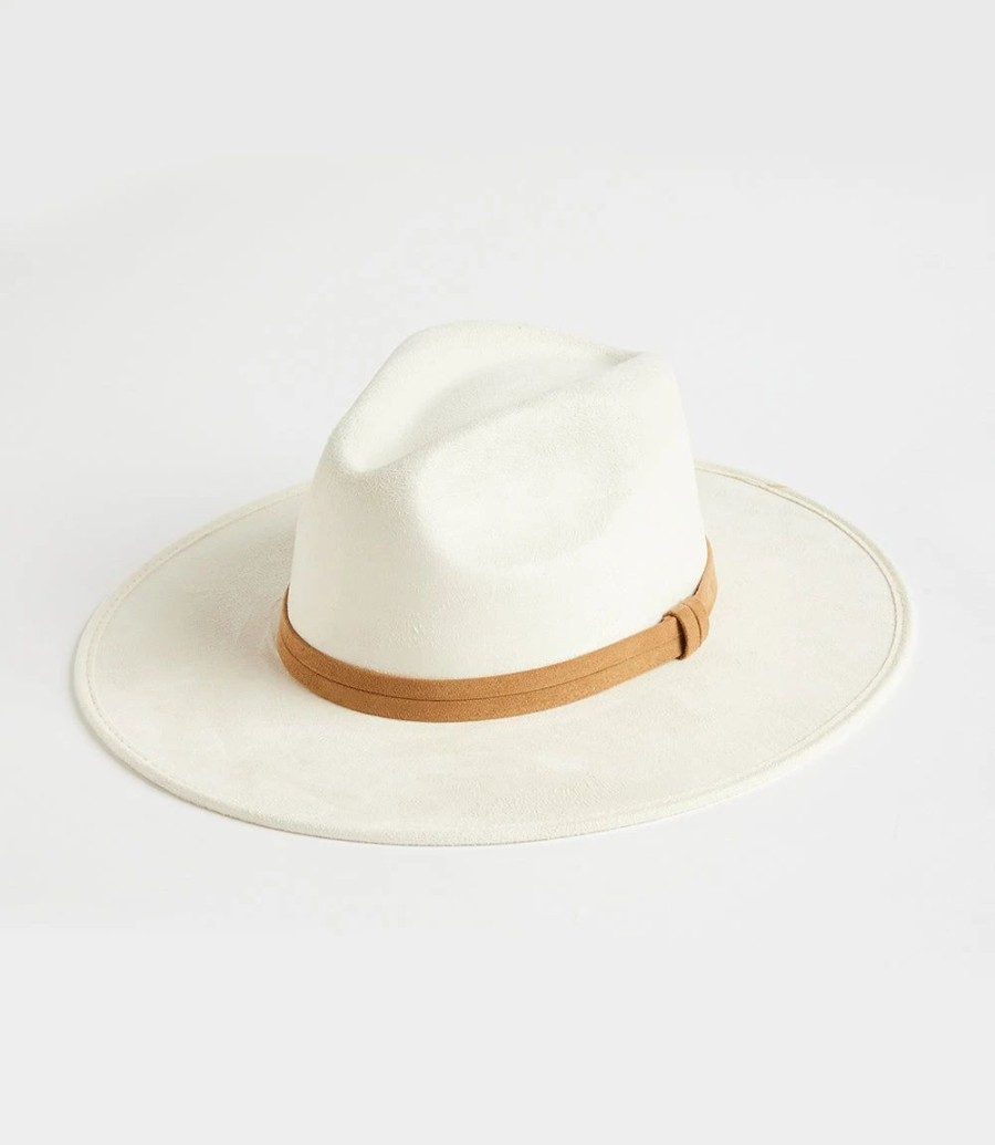 Accessories * | Karen Kane Faux Suede Fedora Hat Cream