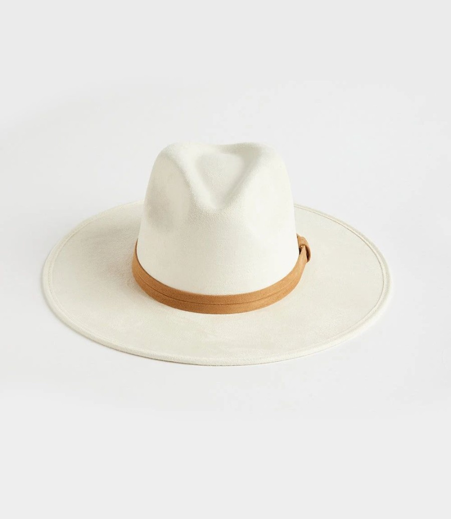 Accessories * | Karen Kane Faux Suede Fedora Hat Cream