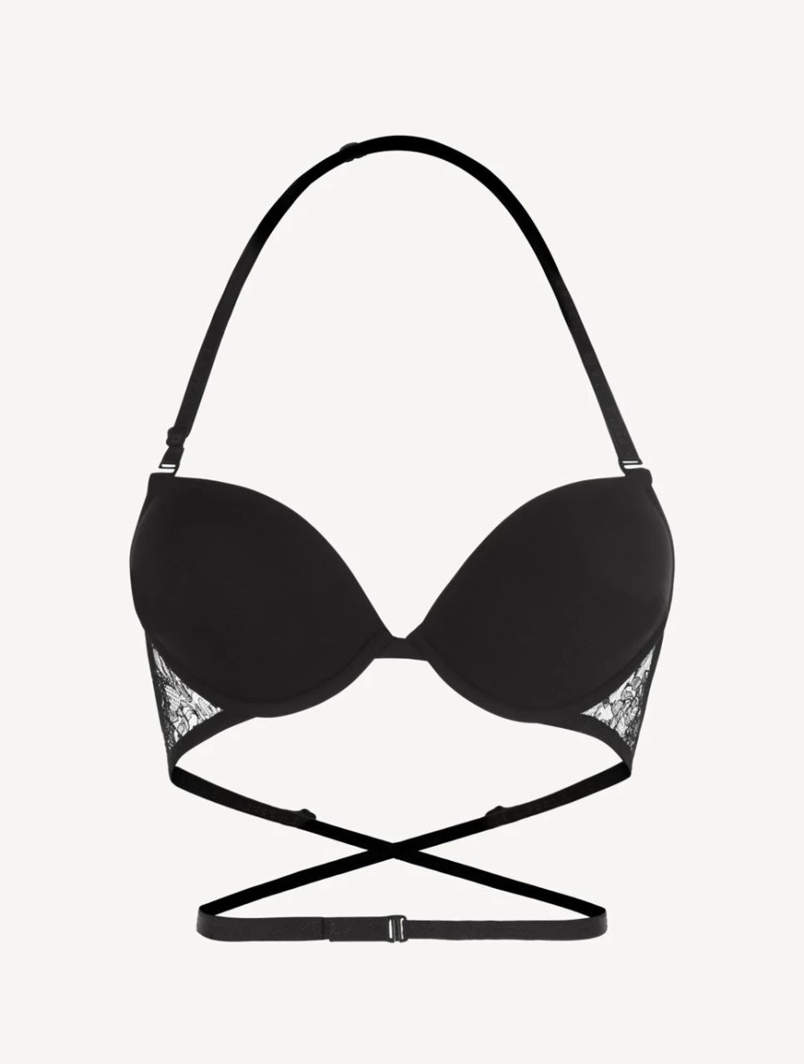 Bras * | Shape-Allure Black T-Shirt Multiway Bra With Chantilly Lace