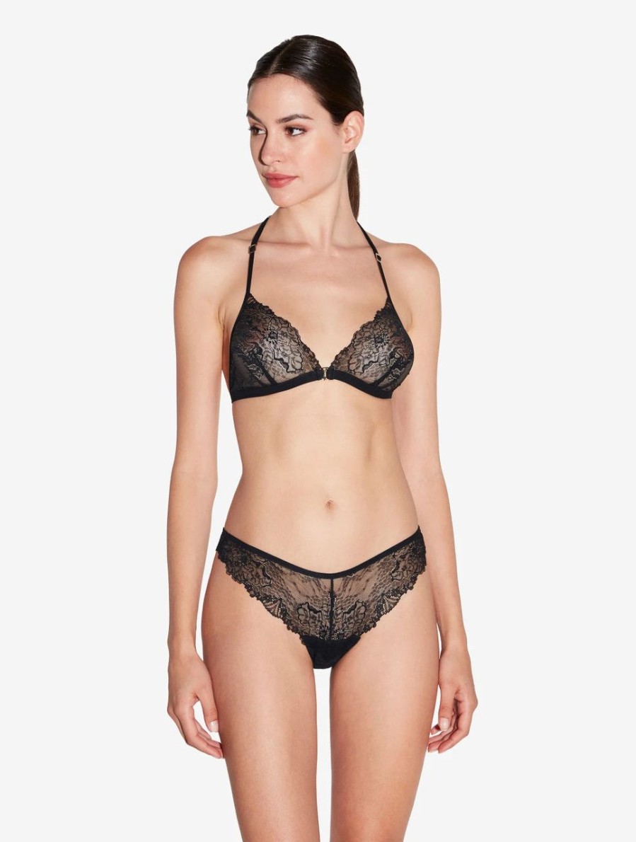 Bras * | Diamante Soft Triangle Bra In Black With Leavers Lace