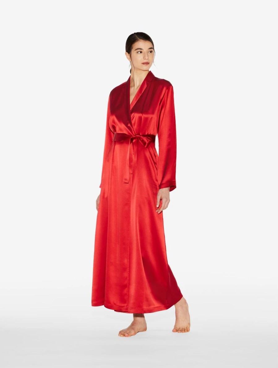 Sleepwear * | Silk Long Robe In Garnet