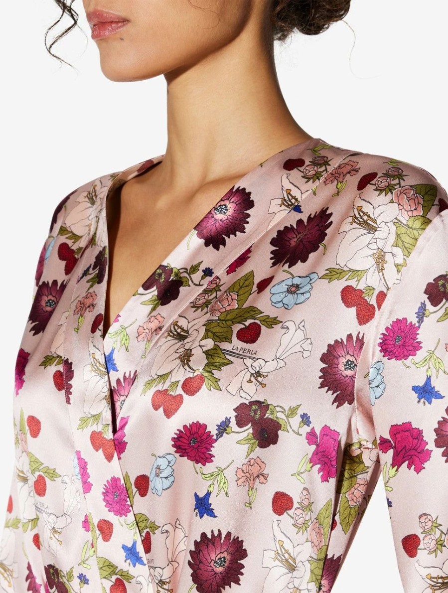 Sleepwear * | Silk Floral Print Short Robe