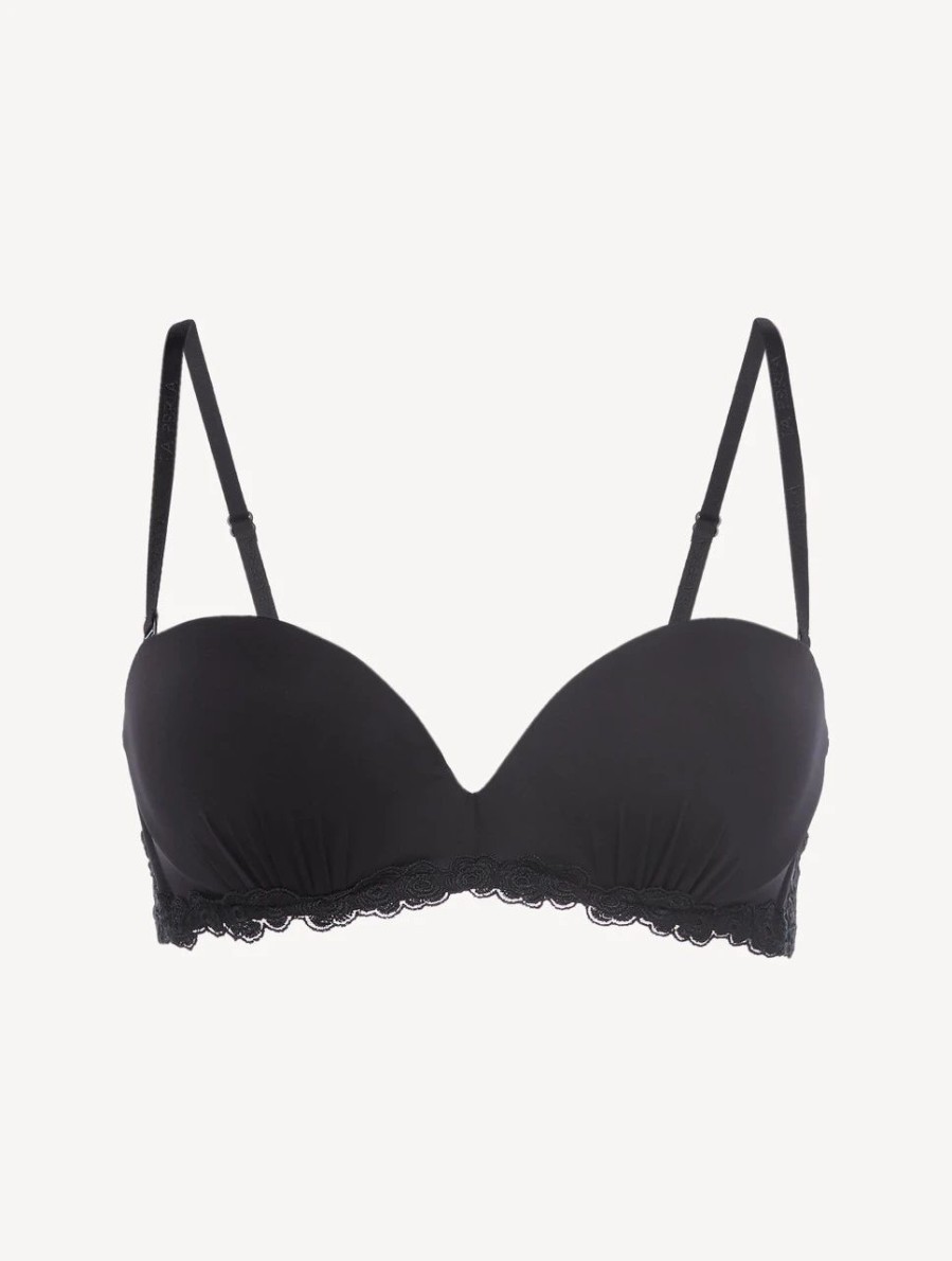 Bras * | Zephyr Bandeau Bra In Black Lycra With Embroidered Tulle