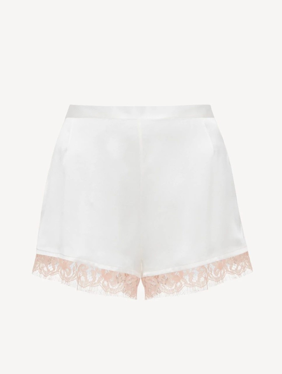 Sleepwear * | Per Lei Silk Shorts With Leavers Lace In White