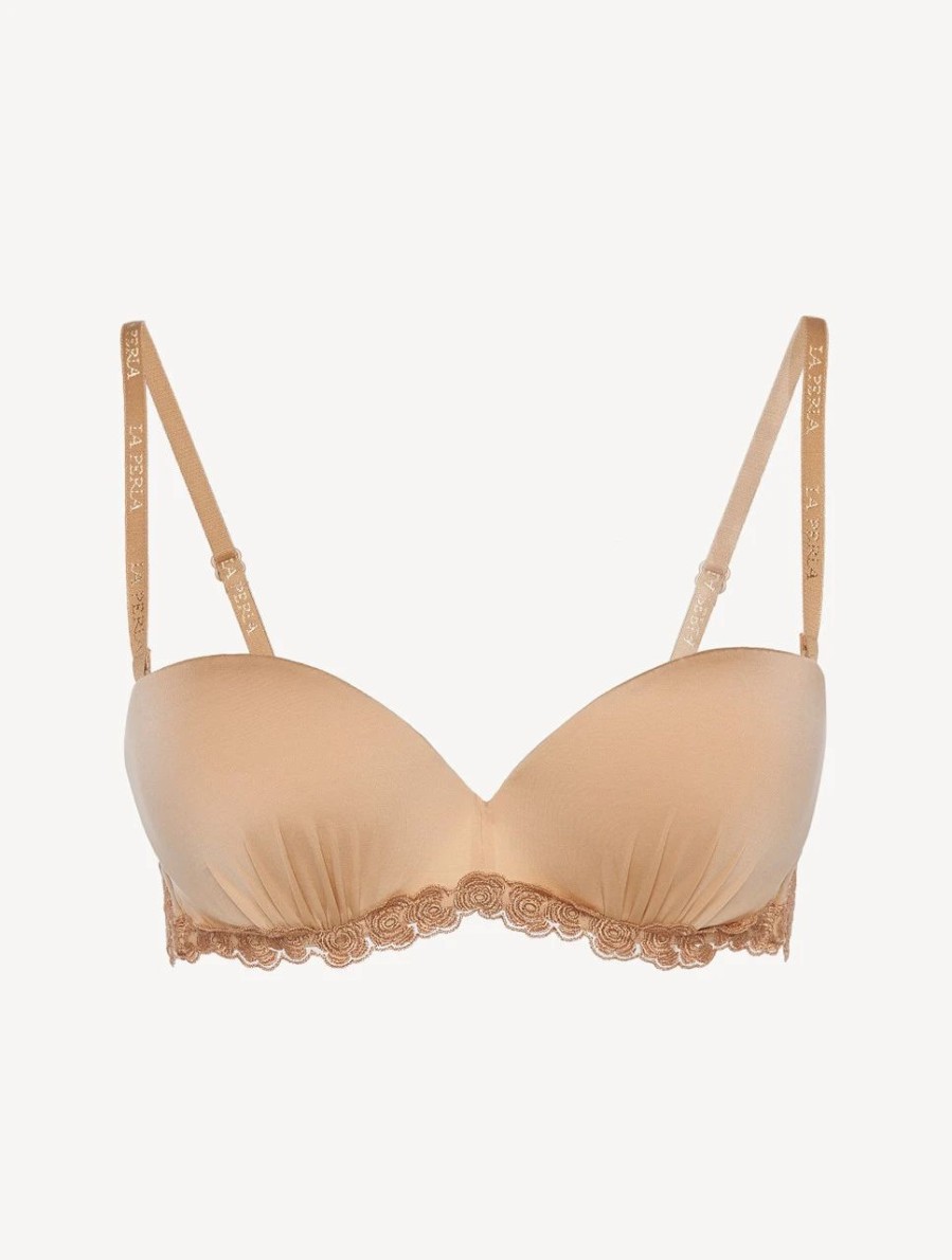 Bras * | Zephyr Bandeau Bra In Beige Lycra With Embroidered Tulle