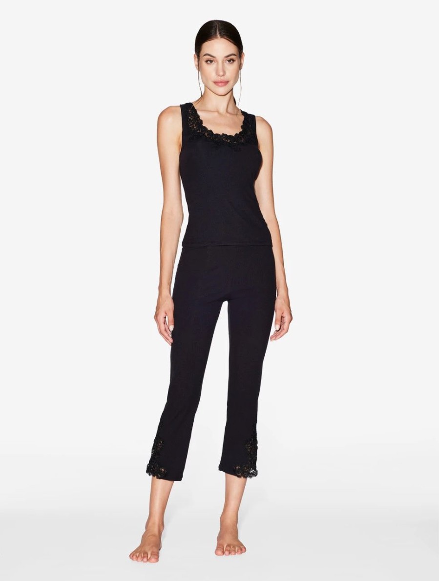 Sleepwear * | Angel Kiss Cashmere Blend Ribbed Trousers In Onyx With Frastaglio