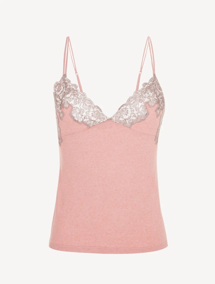 Sleepwear * | Angel Kiss Cashmere Blend Ribbed Camisole In Blush Clay With Frastaglio