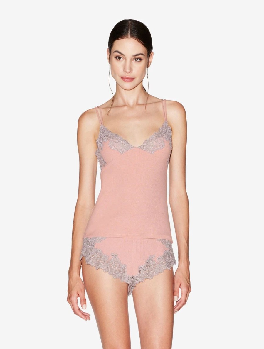 Sleepwear * | Angel Kiss Cashmere Blend Ribbed Camisole In Blush Clay With Frastaglio