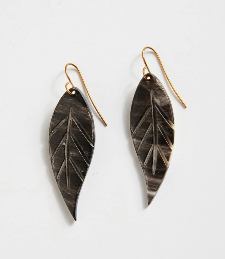 Accessories * | Karen Kane Horn Leaf Earrings Black