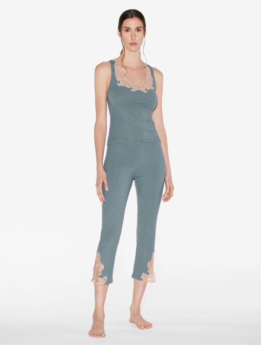 Sleepwear * | Angel Kiss Cashmere Blend Ribbed Trousers In Sleepy Dream With Frastaglio