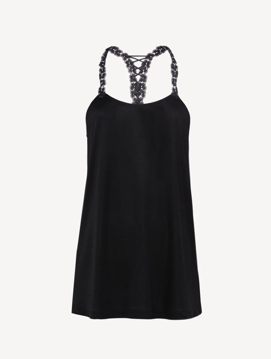 Sleepwear * | Zephyr Camisole In Black Modal With Embroidered Tulle