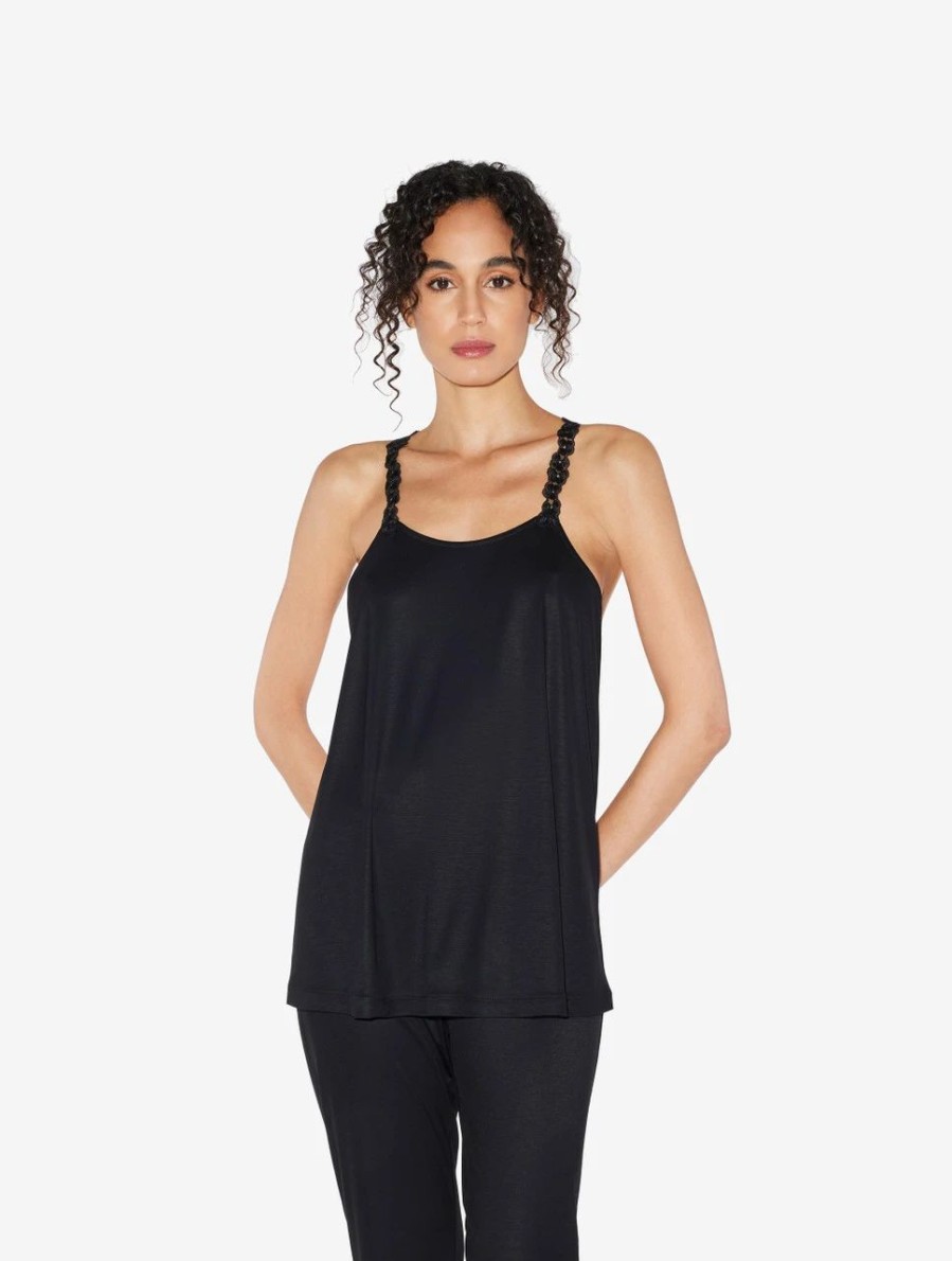 Sleepwear * | Zephyr Camisole In Black Modal With Embroidered Tulle