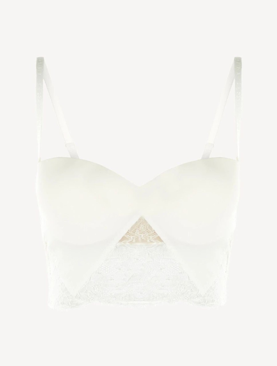 Bras * | Shape-Allure White Lycra Strapless Brassiere With Chantilly Lace