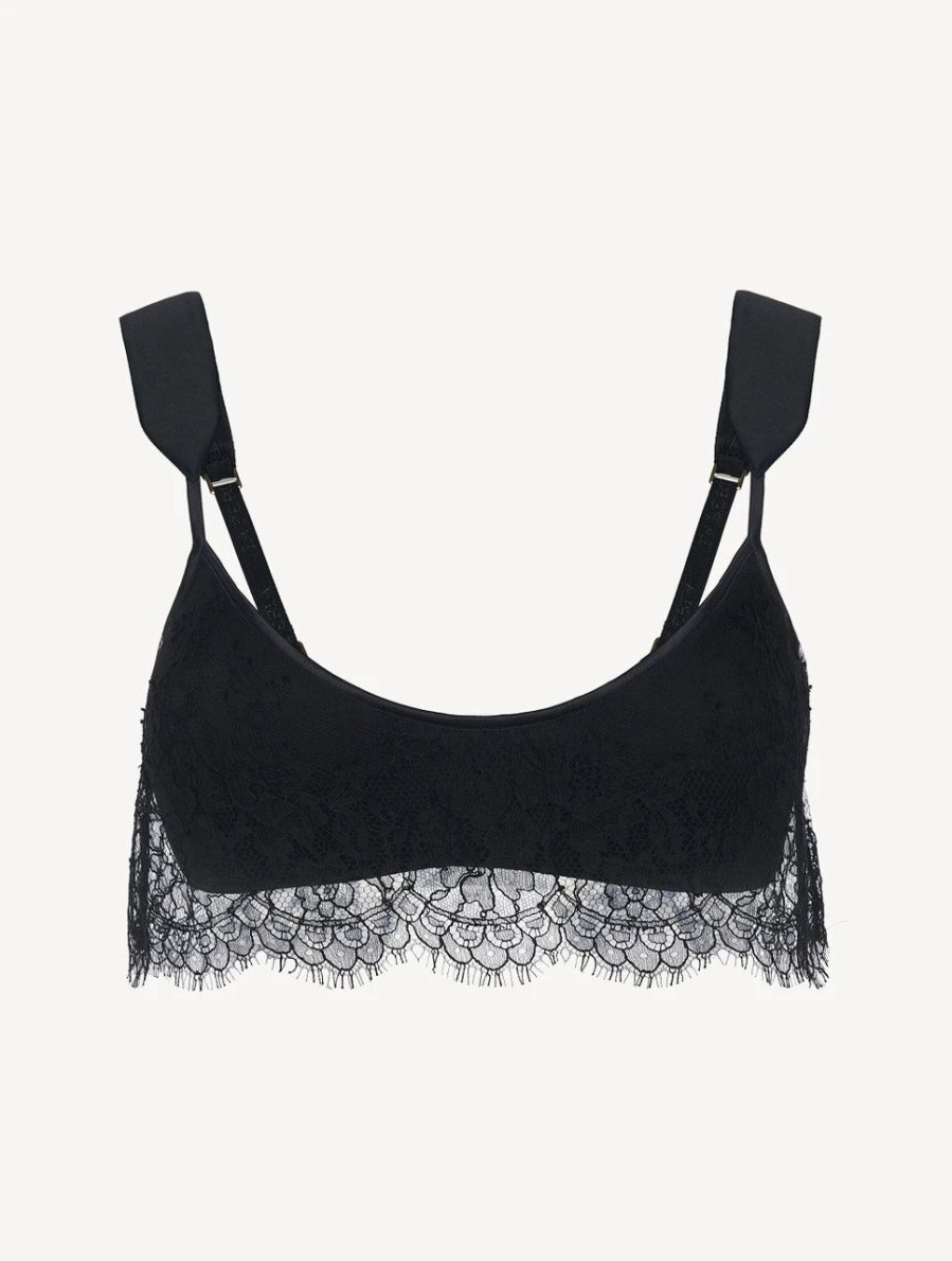 Bras * | Dreamland Wireless Bra In Black With Lace Overlay