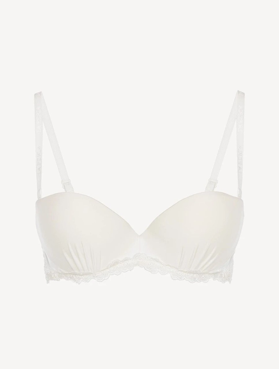 Bras * | Zephyr Bandeau Bra In Off-White Lycra With Embroidered Tulle