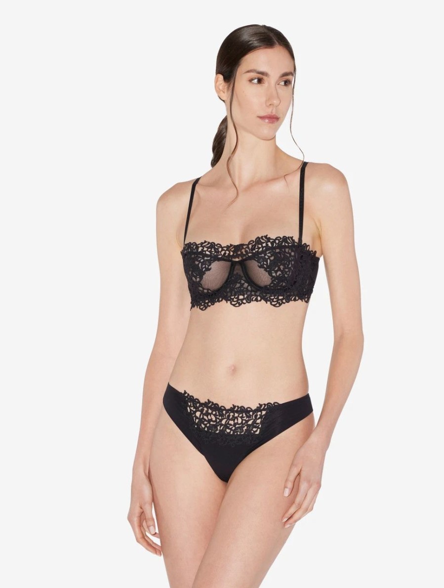 Bras * | Petit Macrame Underwired Long Line Bra In Black