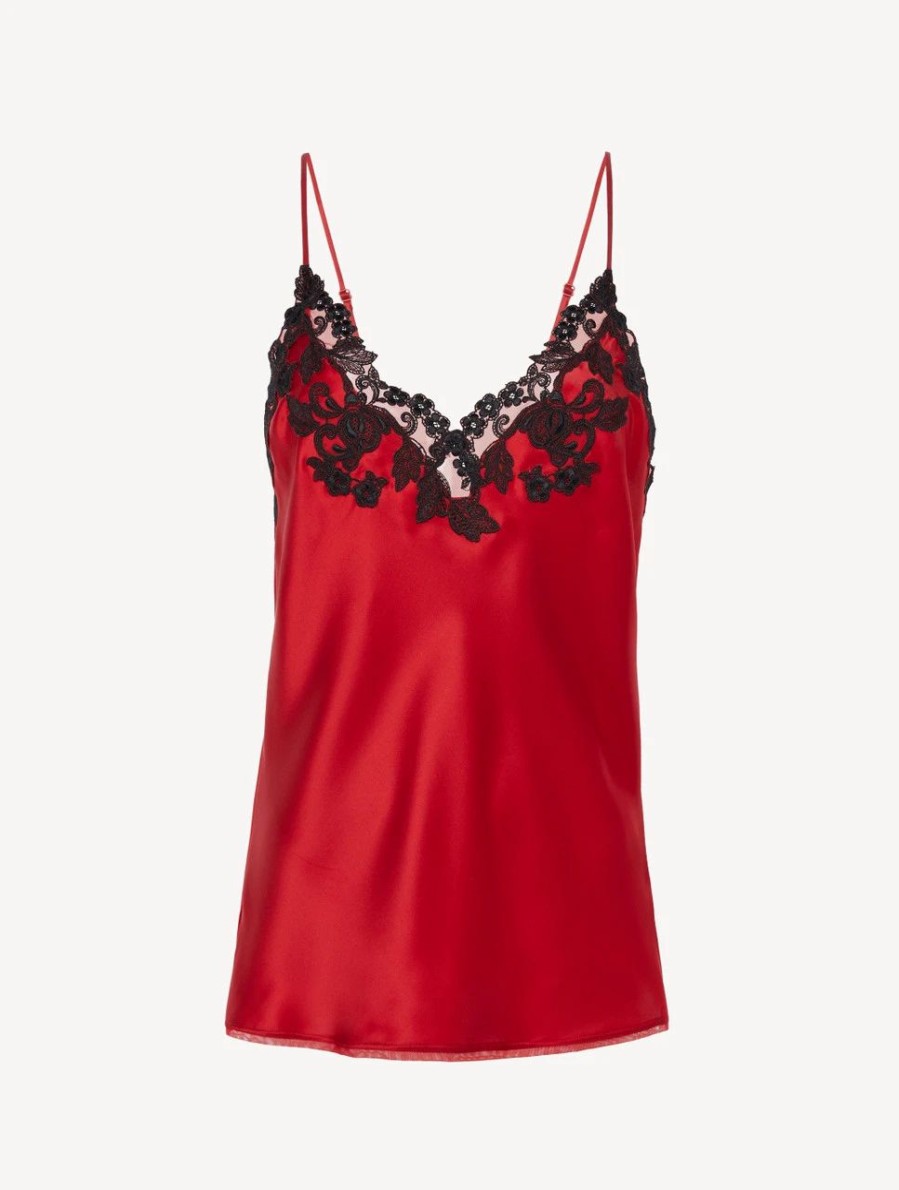 Sleepwear * | Maison Red Silk Camisole With Frastaglio