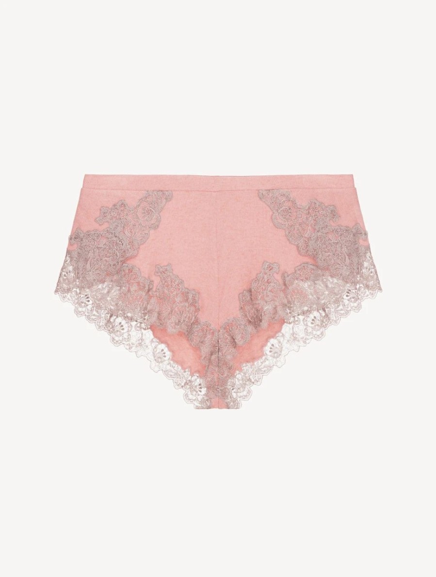 Sleepwear * | Angel Kiss Cashmere Blend Ribbed Sleep Shorts In Blush Clay With Frastaglio