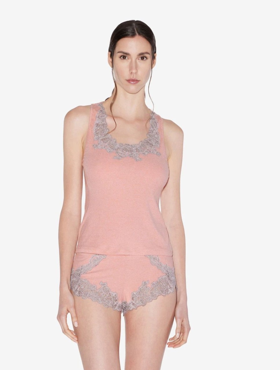 Sleepwear * | Angel Kiss Cashmere Blend Ribbed Sleep Shorts In Blush Clay With Frastaglio