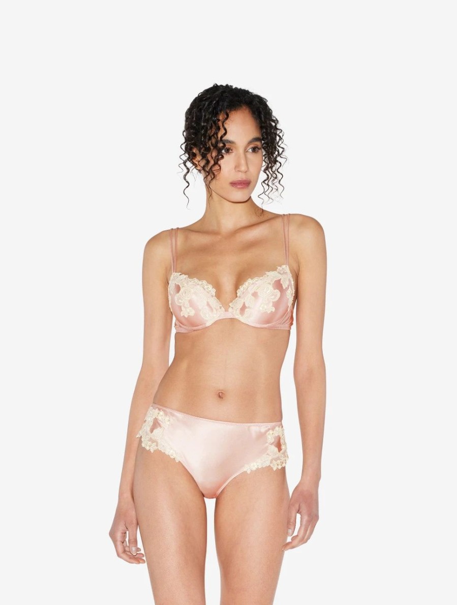 Bras * | Maison Pink Silk Push-Up Bra With Frastaglio