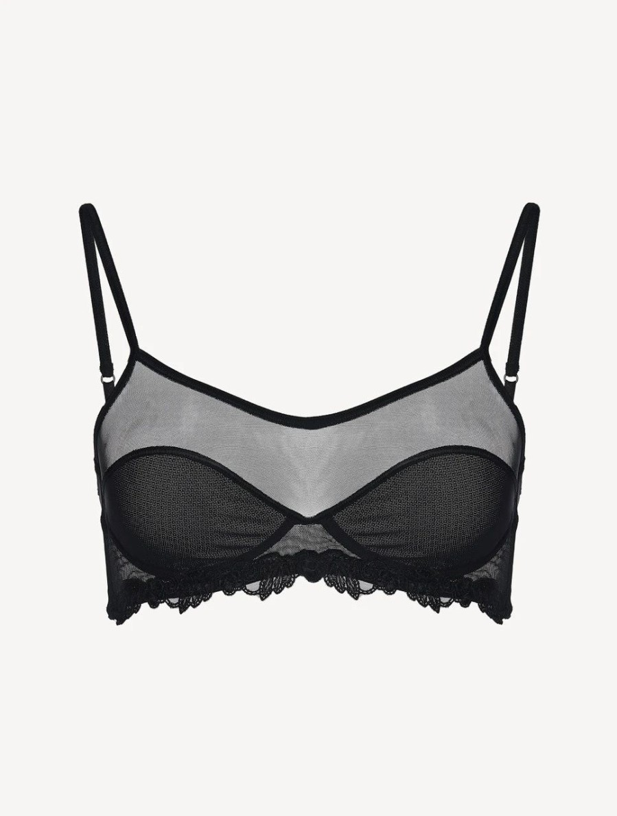 Bras * | Maison Contouring Bralette In Black Stretch Tulle