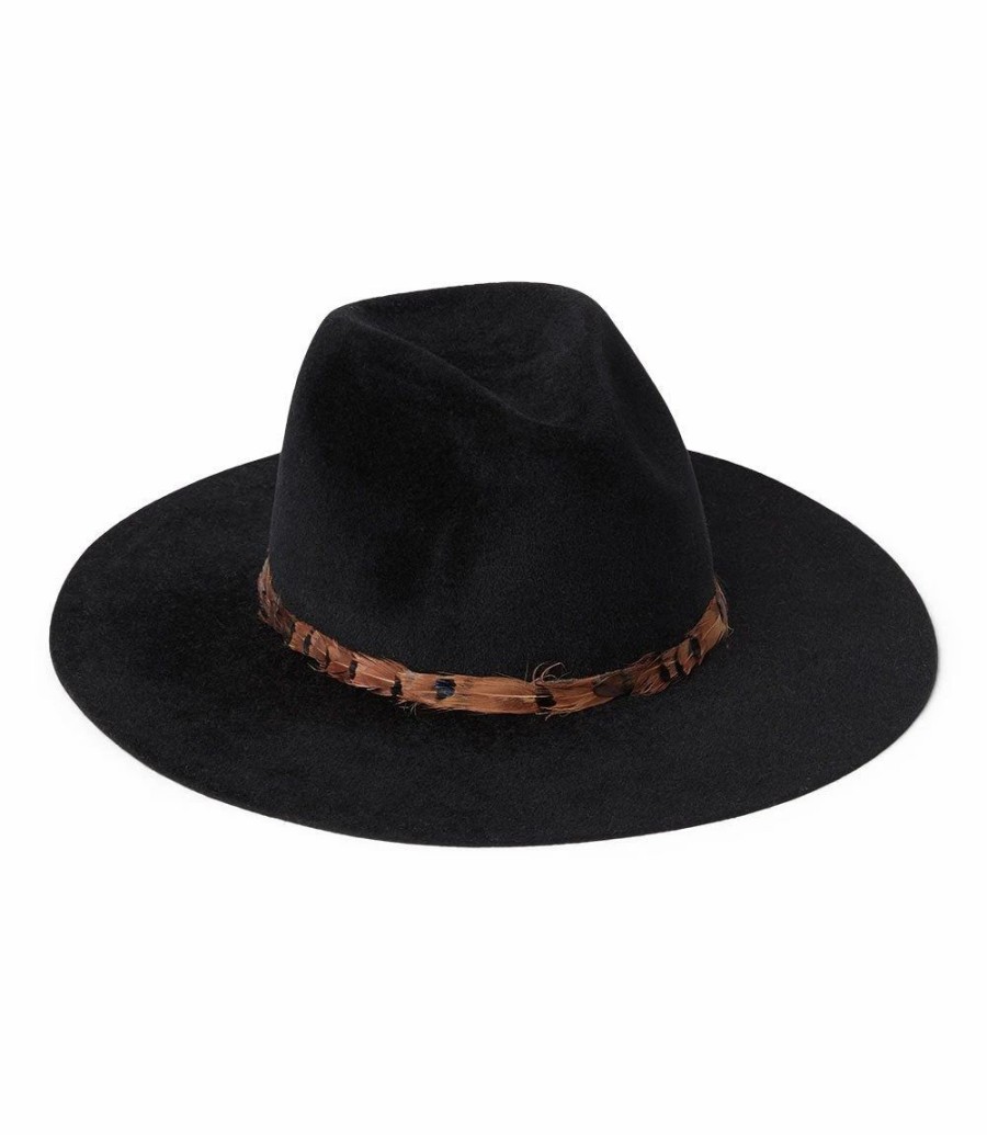 Accessories * | Karen Kane Feather Band Velour Hat Black