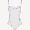 One-Piece Bathing Suits * | Performance Underwired White Swimsuit With Metallic Embroidery