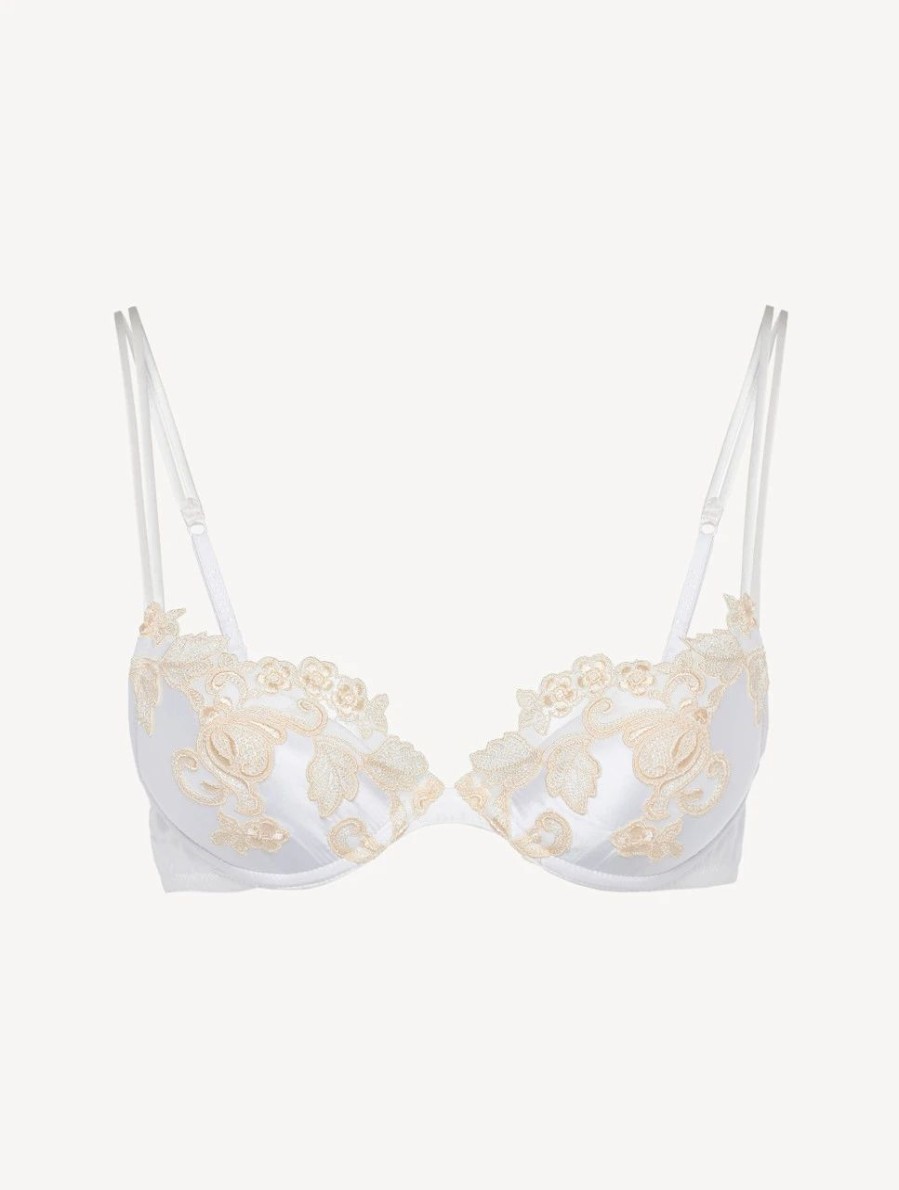 Bras * | Maison White Silk Push-Up Bra With Frastaglio