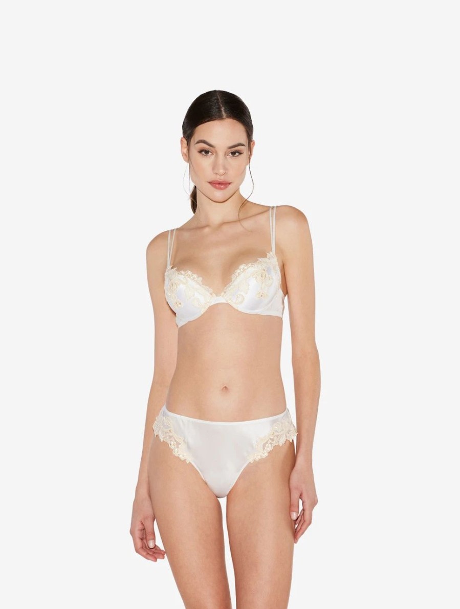 Bras * | Maison White Silk Push-Up Bra With Frastaglio