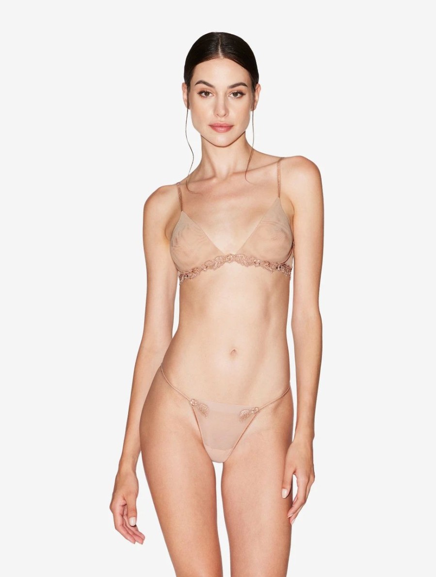 Bras * | Maison Contouring Triangle Bra In Sand Stretch Tulle