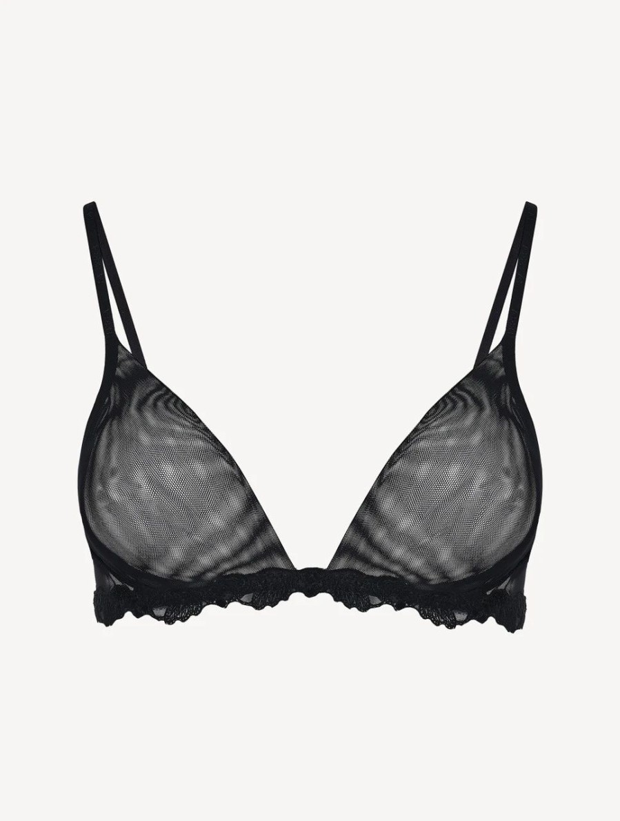 Bras * | Maison Contouring Triangle Bra In Sheer Black Stretch Tulle