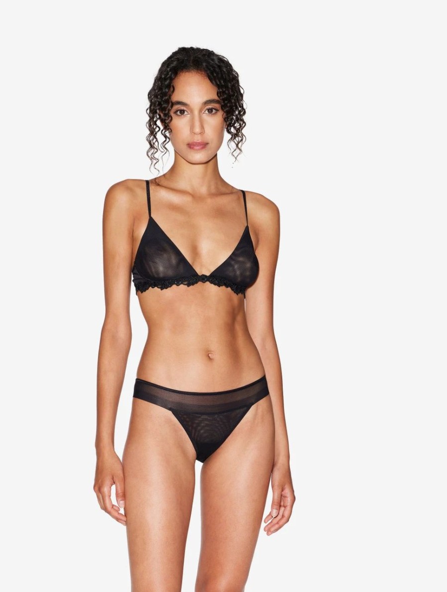 Bras * | Maison Contouring Triangle Bra In Sheer Black Stretch Tulle