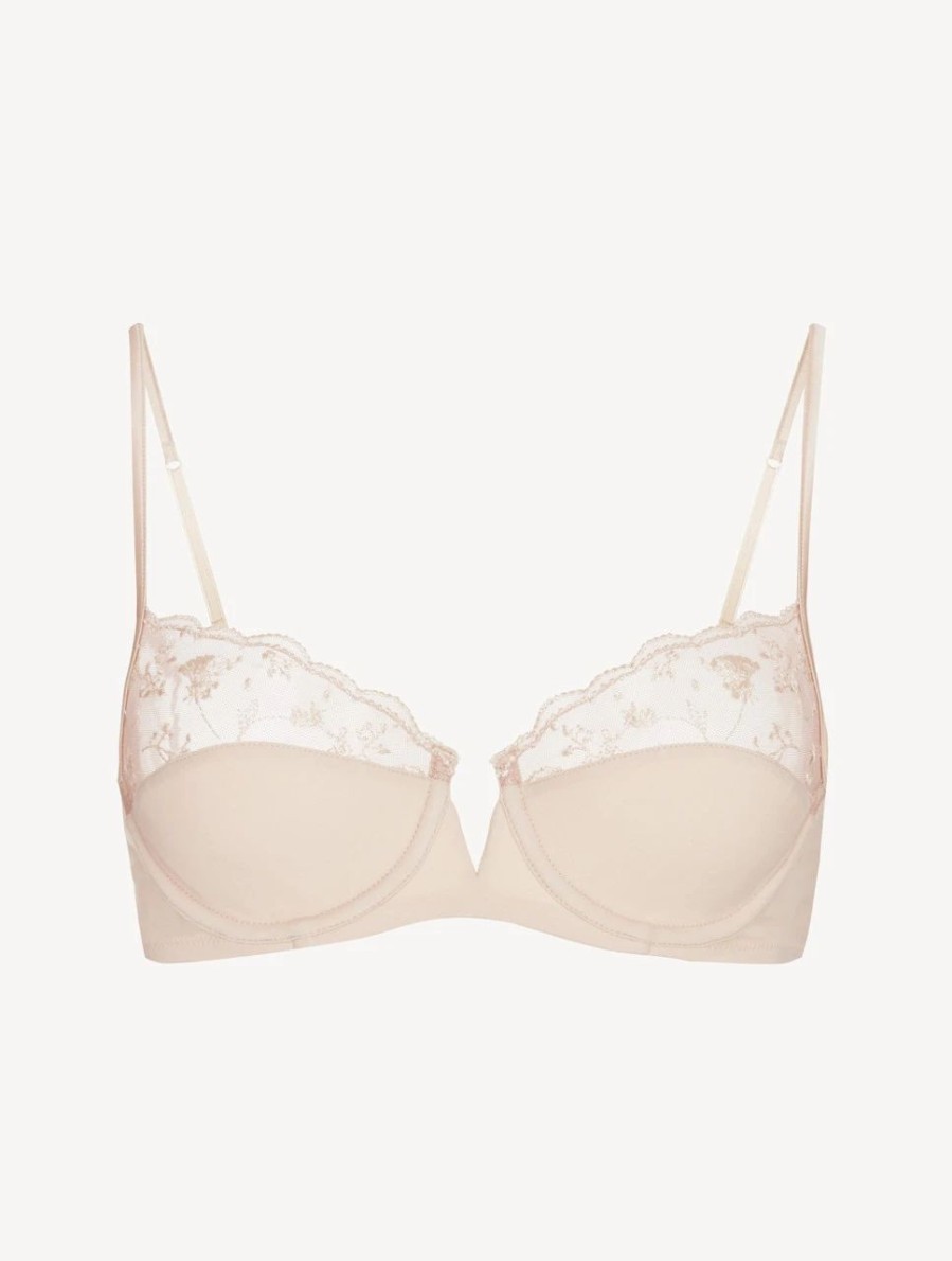 Bras * | Midnight Botanica Underwired Bra In Halo And Ivory Nude With Embroidered Tulle