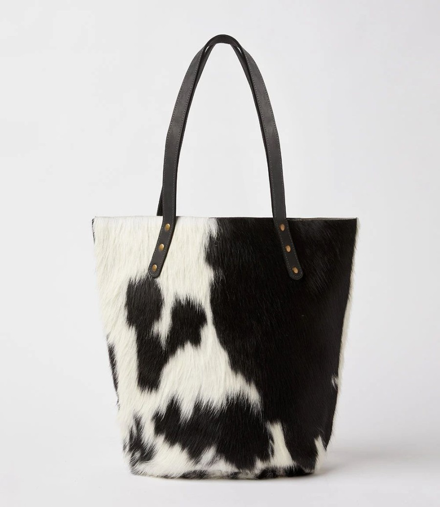 Accessories * | Karen Kane Cowhide Tote Black With White