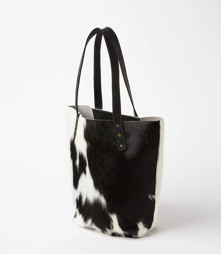 Accessories * | Karen Kane Cowhide Tote Black With White