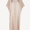 Sleepwear * | Petit Macrame Rose Beige Long Silk Robe With Macrame