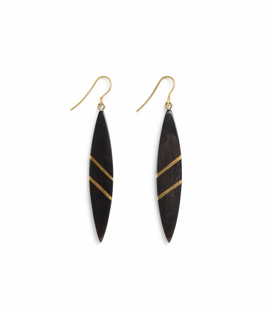 Accessories * | Karen Kane Kenyan Cowhorn & Brass Earrings Black