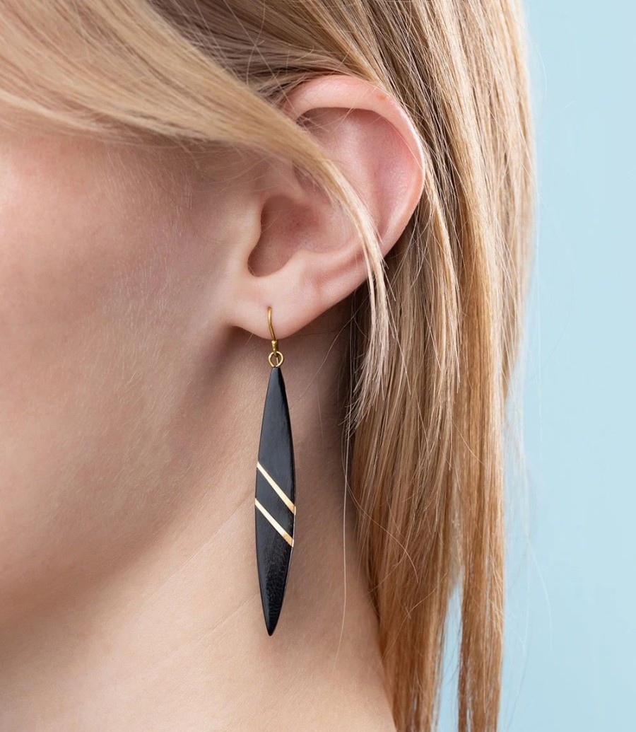 Accessories * | Karen Kane Kenyan Cowhorn & Brass Earrings Black