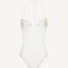 One-Piece Bathing Suits * | Love Journey Swimsuit In Off-White With Ivory Embroidery And Tulle