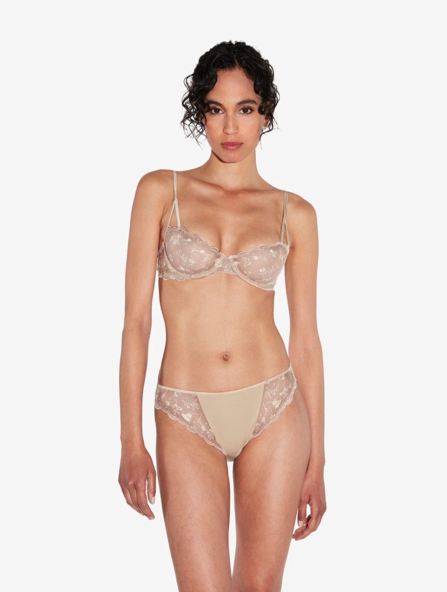 Bras * | Midnight Botanica Balconette Bra In Halo And Ivory Nude With Embroidered Tulle