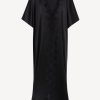 Sleepwear * | Petit Macrame Black Long Silk Robe With Macrame