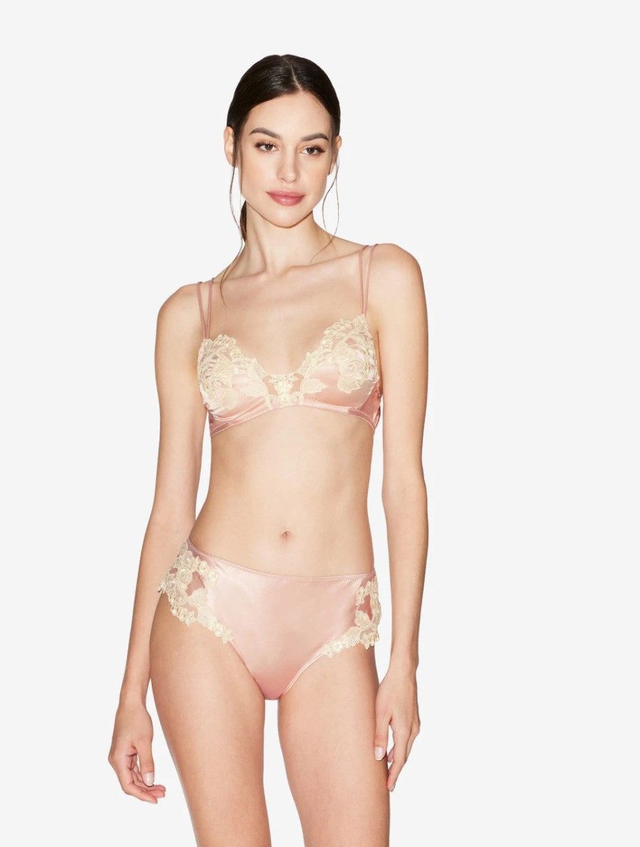 Bras * | Maison Powder Pink Silk Triangle Bra With Frastaglio