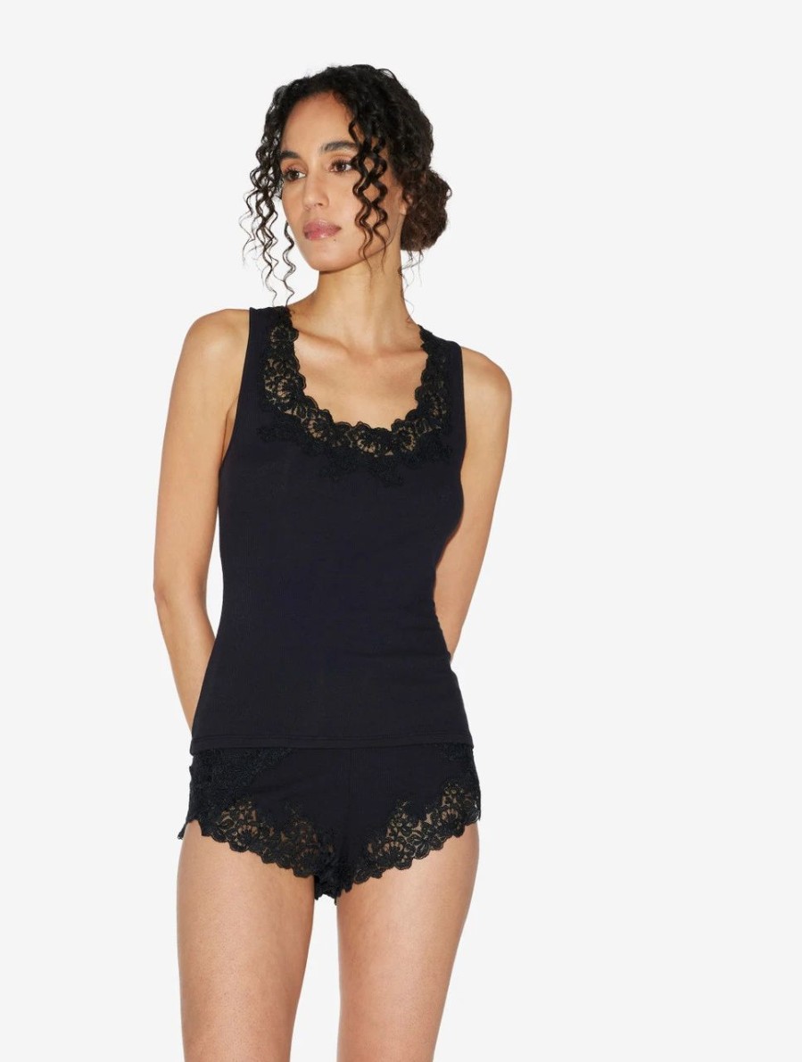 Sleepwear * | Angel Kiss Cashmere Blend Ribbed Sleep Shorts In Onyx With Frastaglio