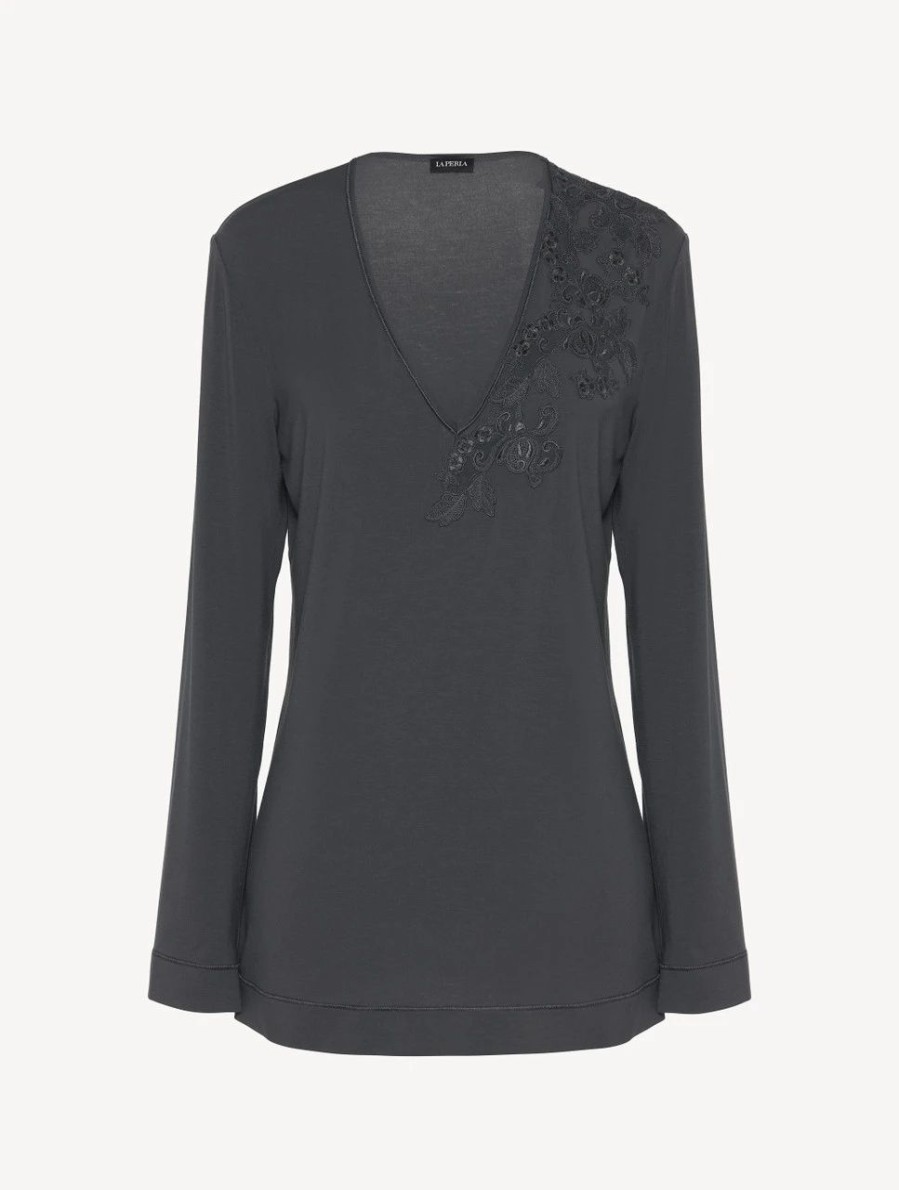 Sleepwear * | Maison@Home Long-Sleeved Top In Charcoal Grey Modal