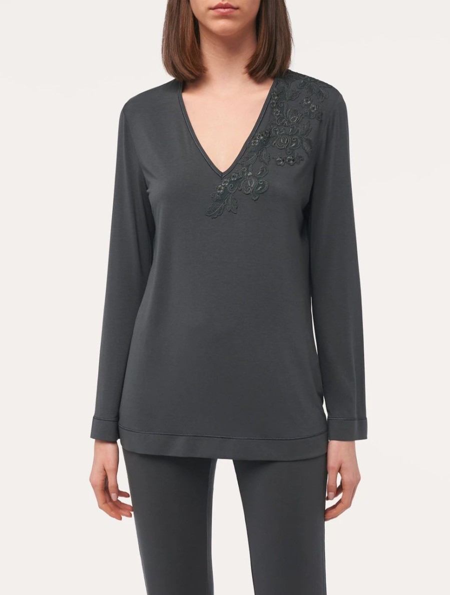 Sleepwear * | Maison@Home Long-Sleeved Top In Charcoal Grey Modal