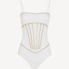 One-Piece Bathing Suits * | Performance White Swimsuit With Metallic Embroidery