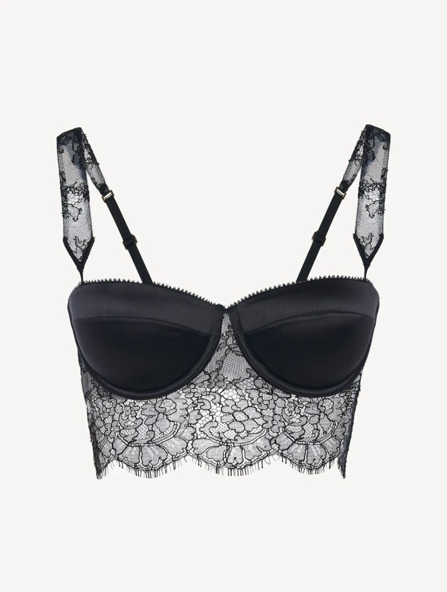 Bras * | Dreamland Padded Bralette In Black With Leavers Lace