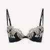 Bras * | Maison Black Silk Push-Up Bra With Ivory Frastaglio