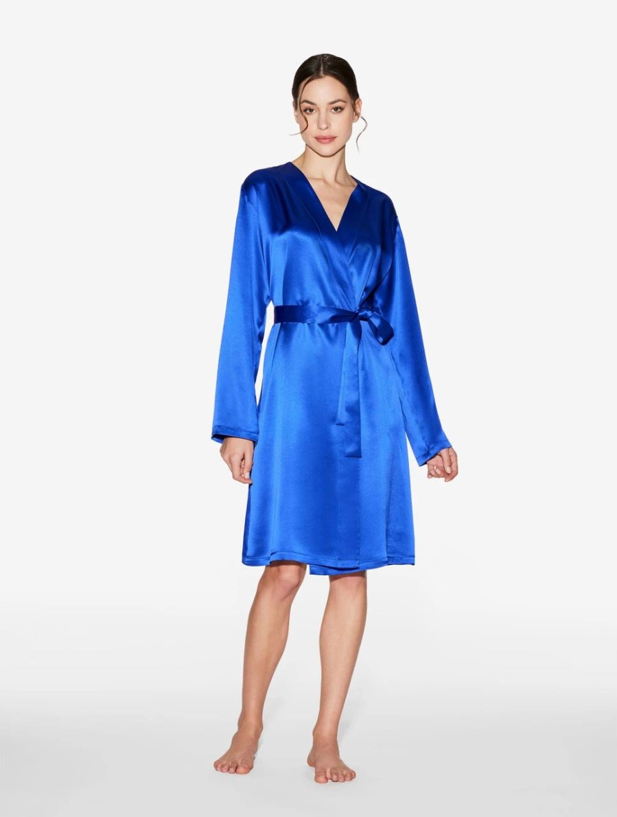 Sleepwear * | Silk Short Robe In Electric Blue